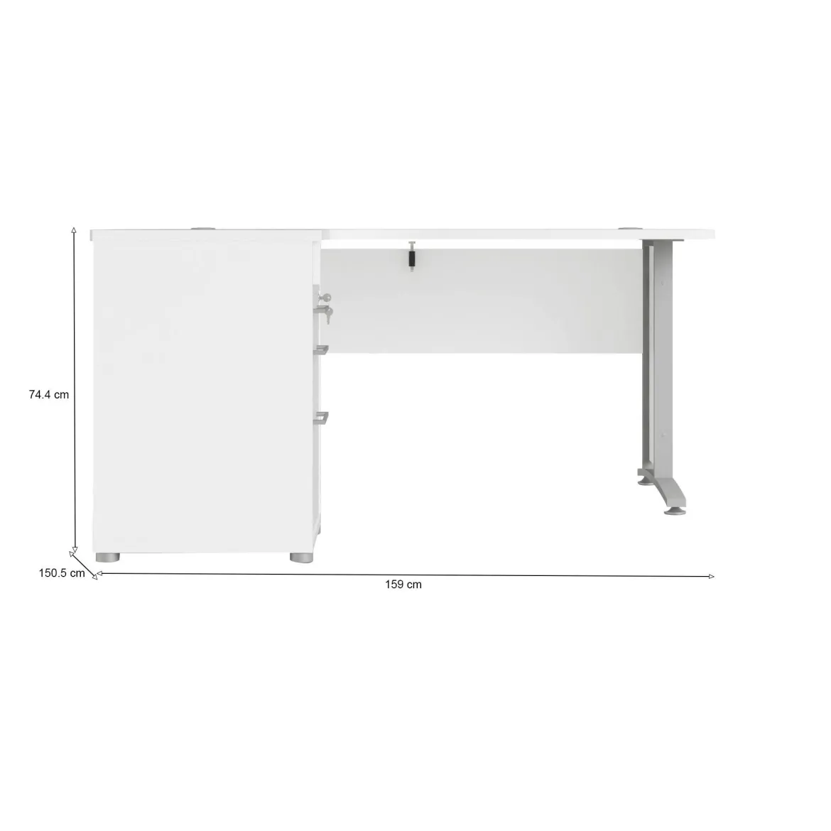 Scrivania angolare bianca e grigia 159x150cm con 3 cassetti - Alfango