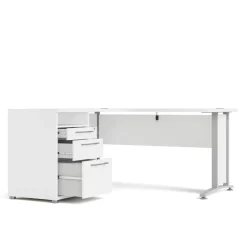 Scrivania angolare bianca e grigia 159x150cm con 3 cassetti - Alfango