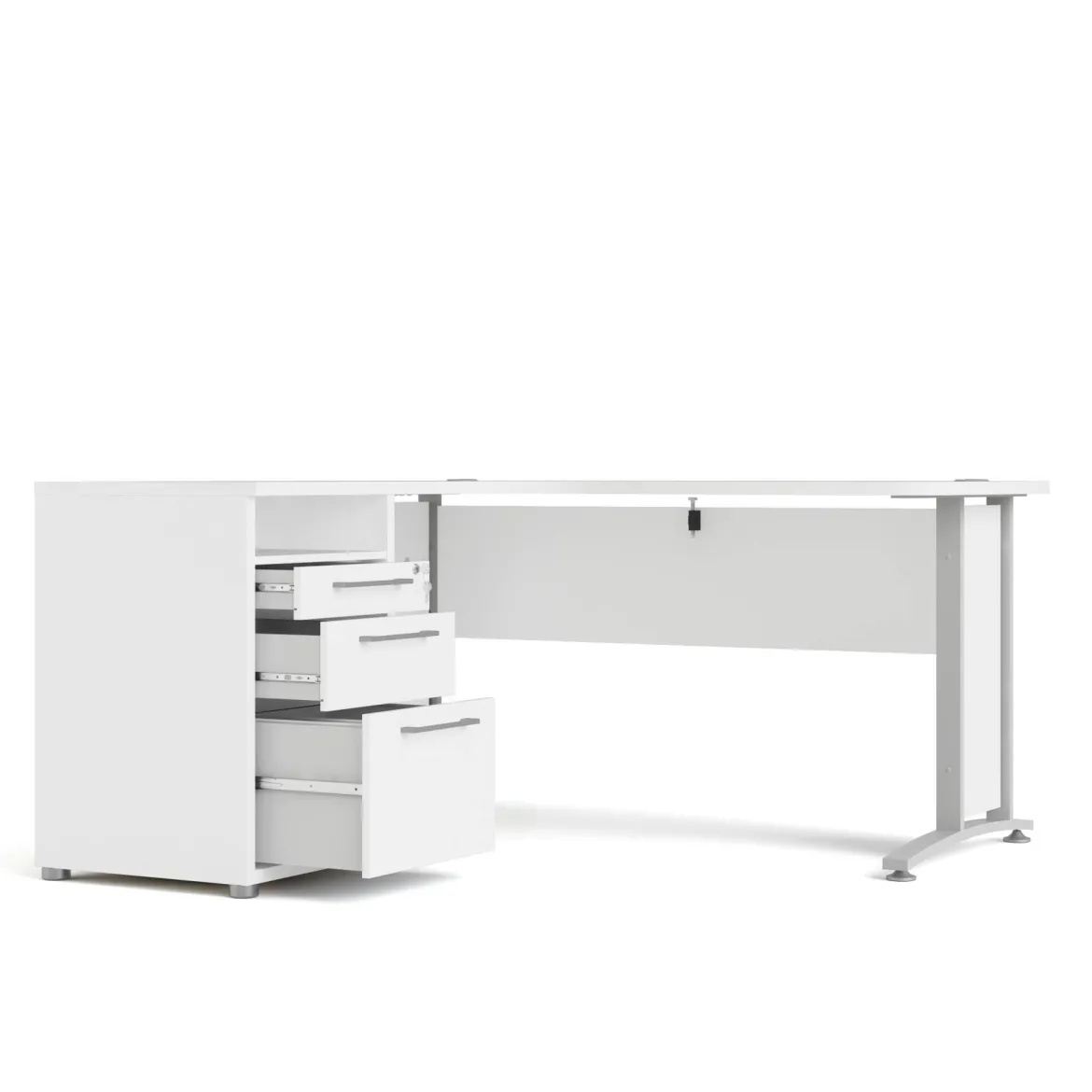 Scrivania angolare bianca e grigia 159x150cm con 3 cassetti - Alfango