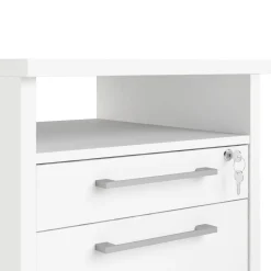 Scrivania angolare bianca e grigia 159x150cm con 3 cassetti - Alfango