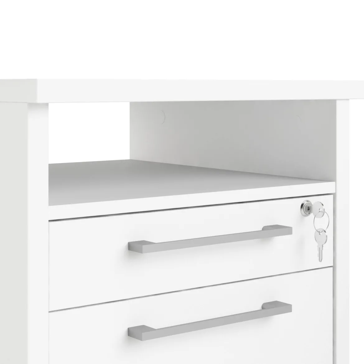 Scrivania angolare bianca e grigia 159x150cm con 3 cassetti - Alfango
