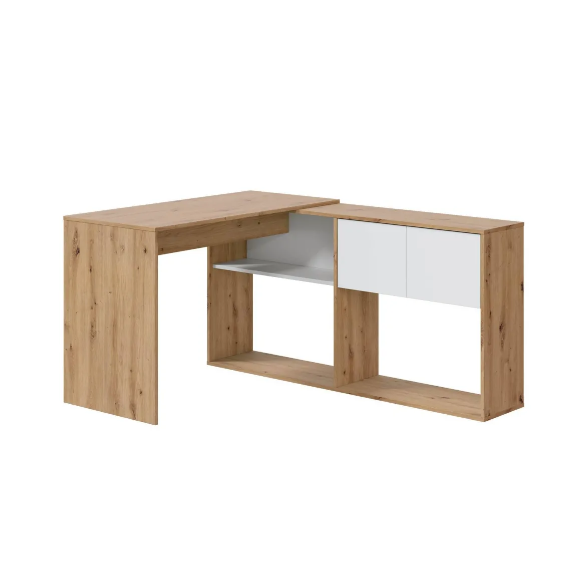 Scrivania angolare bianca e legno 108x140cm con libreria - Apogee