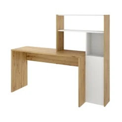 Scrivania angolare bianca e rovere nodi 110x81cm con libreria - Aiden