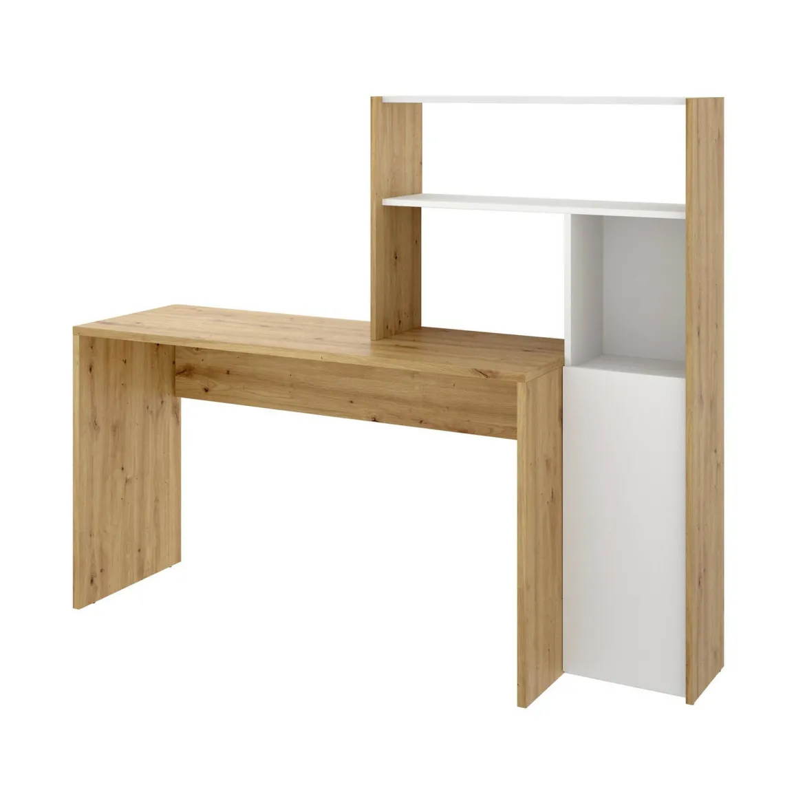 Scrivania angolare bianca e rovere nodi 110x81cm con libreria - Aiden