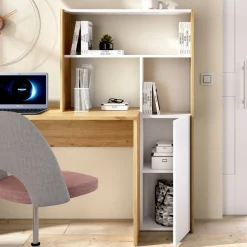 Scrivania angolare bianca e rovere nodi 110x81cm con libreria - Aiden