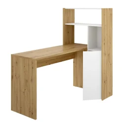 Scrivania angolare bianca e rovere nodi 110x81cm con libreria - Aiden