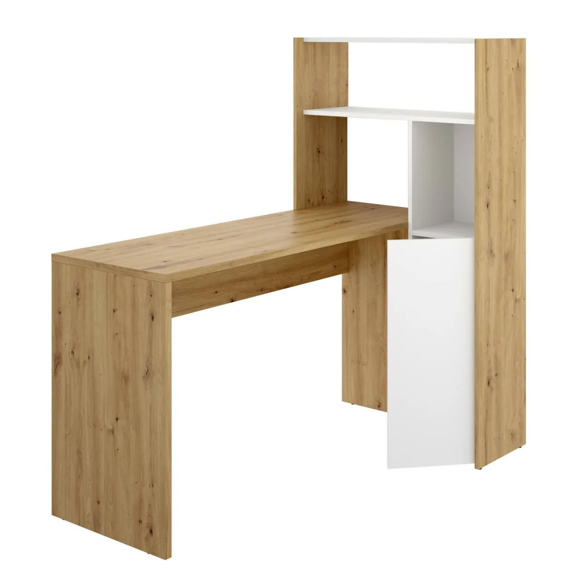 Scrivania angolare bianca e rovere nodi 110x81cm con libreria - Aiden
