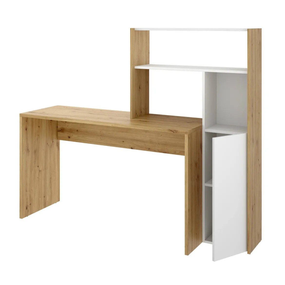 Scrivania angolare bianca e rovere nodi 110x81cm con libreria - Aiden