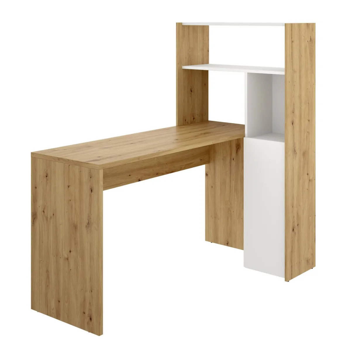 Scrivania angolare bianca e rovere nodi 110x81cm con libreria - Aiden