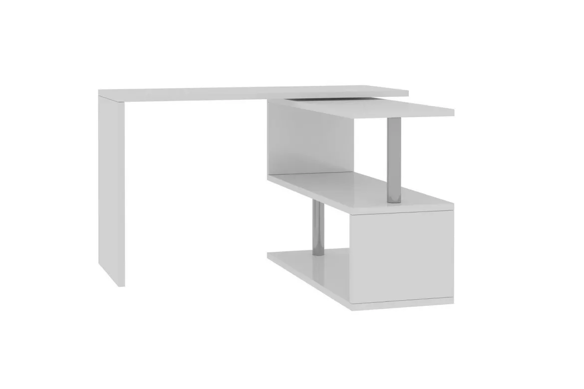 Scrivania angolare bianca lucida 120x50cm con 2 cassetti - Topazio