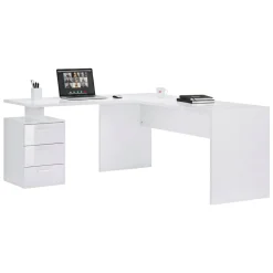 Scrivania angolare bianca lucida e legno 139x92cm con 1 cassetto - Andor