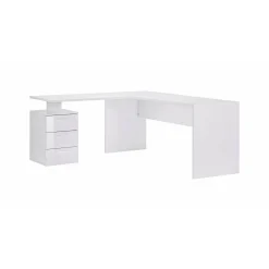 Scrivania angolare bianca lucida e legno 139x92cm con 1 cassetto - Andor