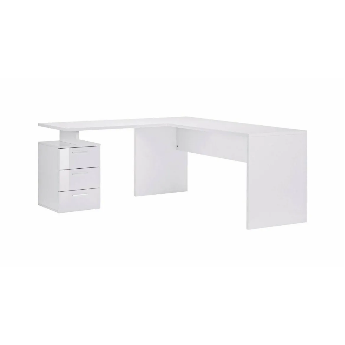 Scrivania angolare bianca lucida e legno 139x92cm con 1 cassetto - Andor