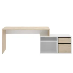 Scrivania angolare bianca lucida e legno 139x92cm con 1 cassetto - Andor