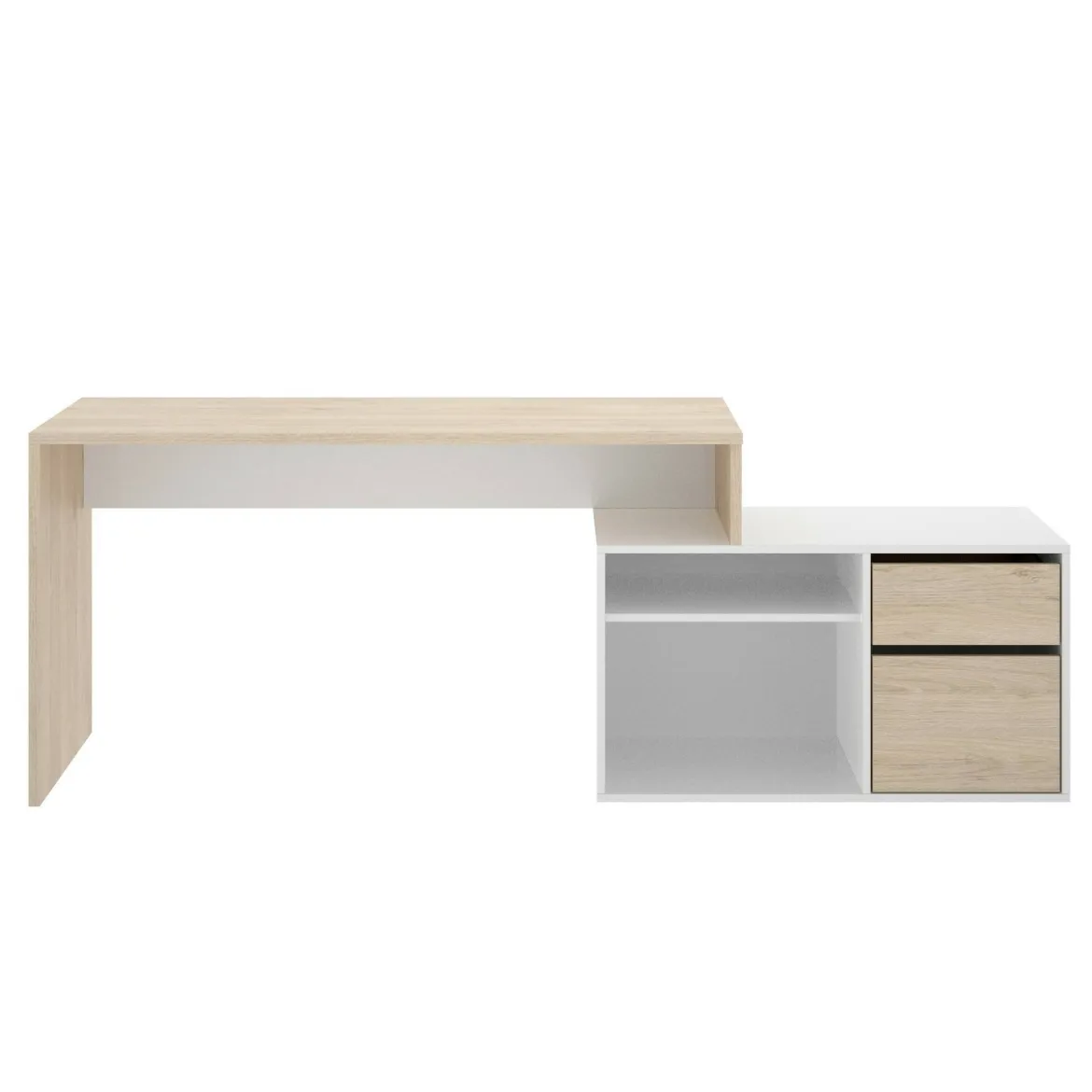 Scrivania angolare bianca lucida e legno 139x92cm con 1 cassetto - Andor