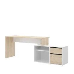 Scrivania angolare bianca lucida e legno 139x92cm con 1 cassetto - Andor