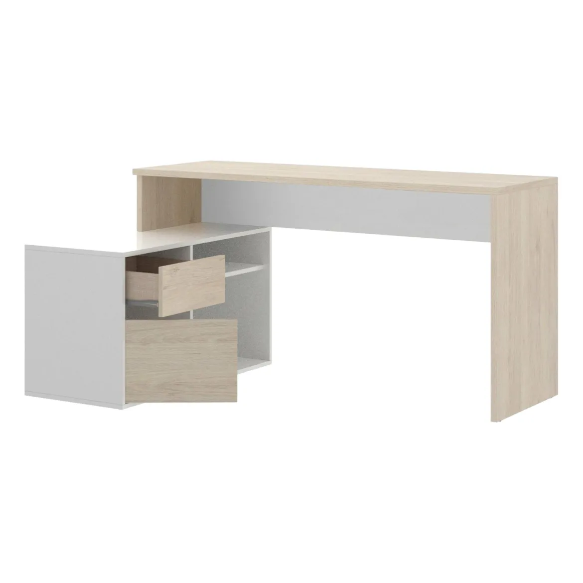 Scrivania angolare bianca lucida e legno 139x92cm con 1 cassetto - Andor