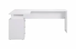 Scrivania angolare bianca lucida e legno 139x92cm con 1 cassetto - Andor