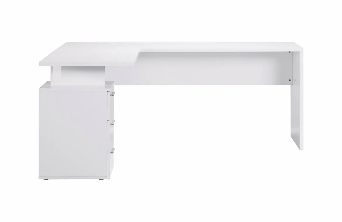 Scrivania angolare bianca lucida e legno 139x92cm con 1 cassetto - Andor
