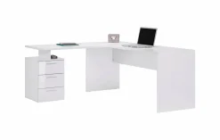 Scrivania angolare bianca lucida e legno 139x92cm con 1 cassetto - Andor