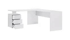 Scrivania angolare bianca lucida e legno 139x92cm con 1 cassetto - Andor