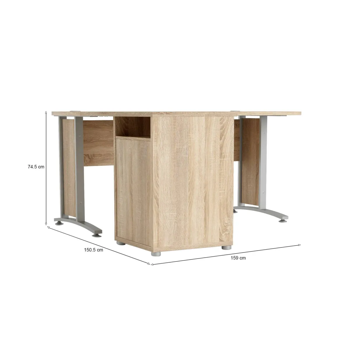Scrivania angolare grigia e quercia 159x150cm con 3 cassetti - Alfango