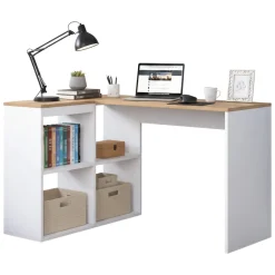 Scrivania angolare quercia e bianca 120x50cm con libreria - Montone