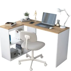 Scrivania angolare quercia e bianca 120x50cm con libreria - Montone