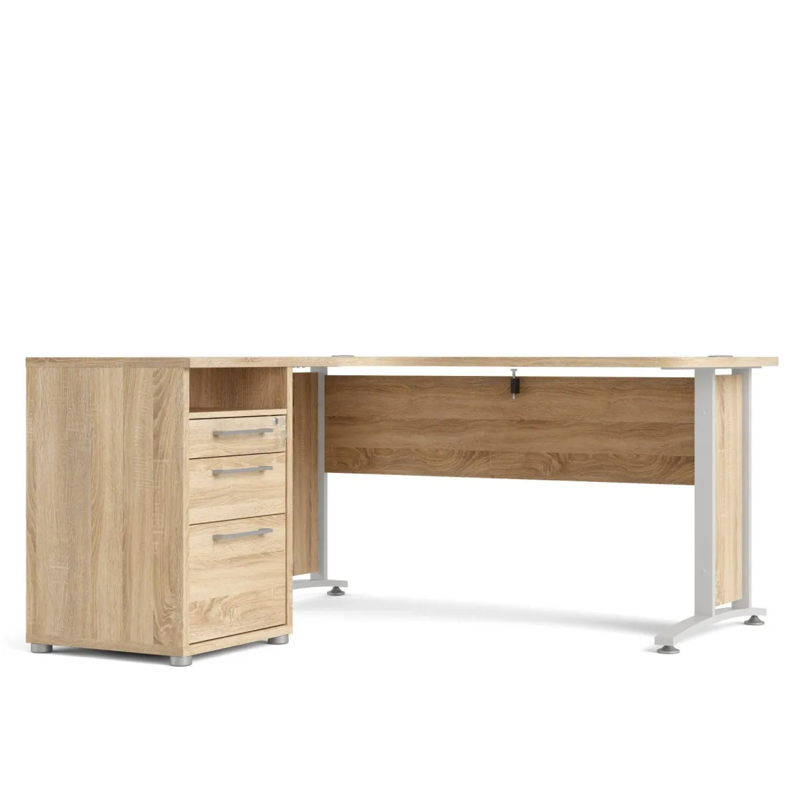 Scrivania angolare quercia e bianca 159x150cm con 3 cassetti - Alfango