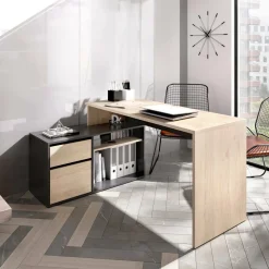 Scrivania angolare rovere e antracite 139x92cm con 1 cassetto - Andor