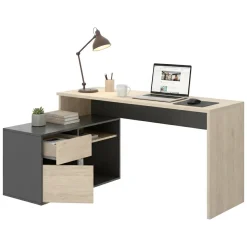 Scrivania angolare rovere e antracite 139x92cm con 1 cassetto - Andor