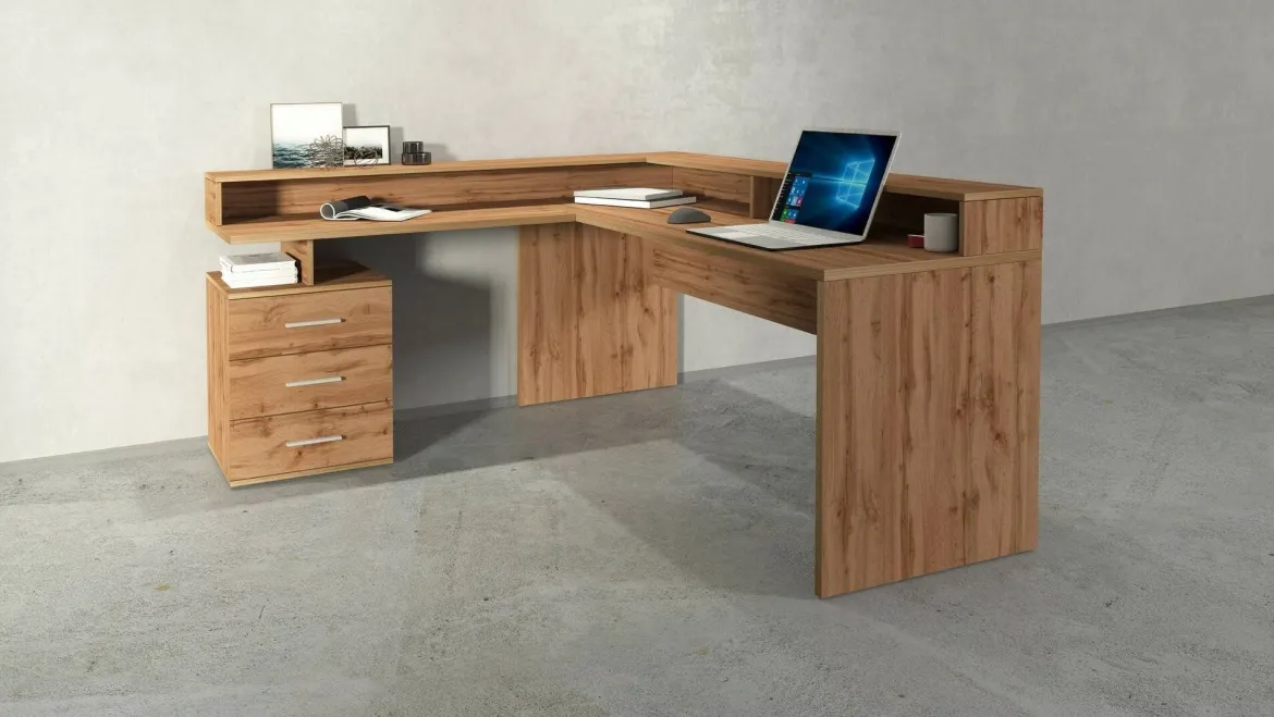Scrivania angolare rovere 180x93cm con porta pc - Auletta