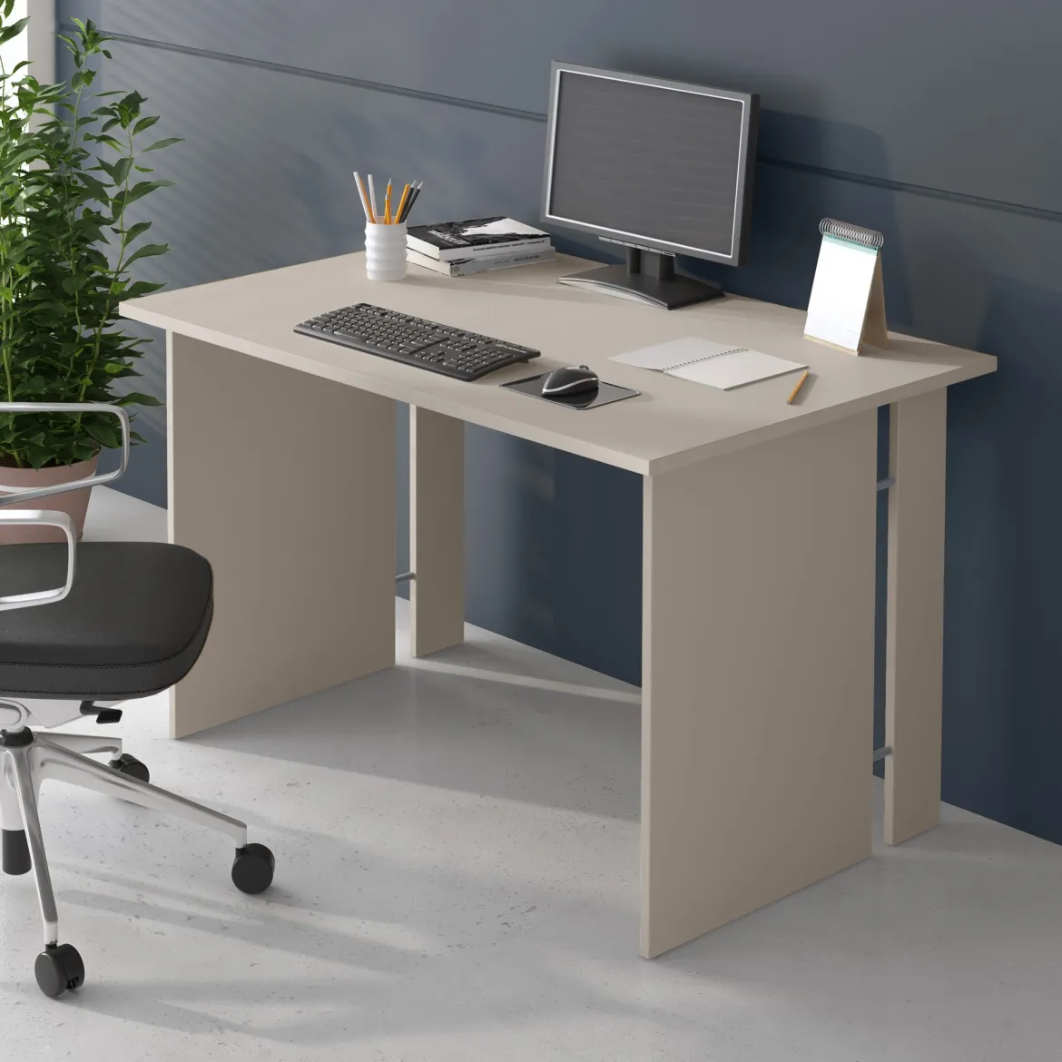 Scrivania Beige un Ripiano Materiale Piano in Legno Nobilitato 119x78x75h cm, Colore Ripiano Beige - Runin