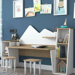 Scrivania bianca e noce 180x45cm - Set tavolo e sedie Dionisia