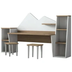 Scrivania bianca e noce 180x45cm - Set tavolo e sedie Dionisia