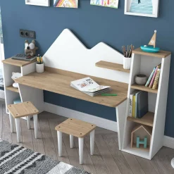 Scrivania bianca e noce 180x45cm - Set tavolo e sedie Dionisia