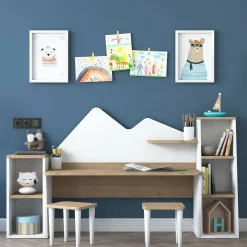 Scrivania bianca e noce 180x45cm - Set tavolo e sedie Dionisia