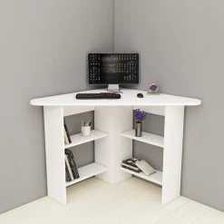 Scrivania Bianco Angolare 5 Ripiani 80x80x74h cm, 4 Vani - Mamette