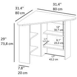 Scrivania Bianco Angolare 5 Ripiani 80x80x74h cm, 4 Vani - Mamette