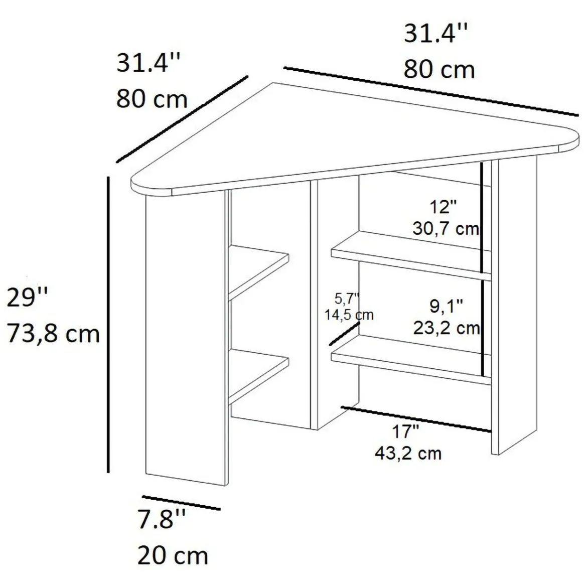 Scrivania Bianco Angolare 5 Ripiani 80x80x74h cm, 4 Vani - Mamette