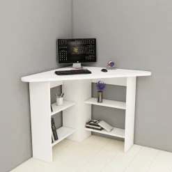 Scrivania Bianco Angolare 5 Ripiani 80x80x74h cm, 4 Vani - Mamette