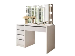 Scrivania Bianco Bianco Lucido 4 Cassetti Modulabile 120x55x143h cm, Fori Passacavi - Lusiana