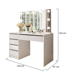 Scrivania Bianco Bianco Lucido 4 Cassetti Modulabile 120x55x143h cm, Fori Passacavi - Lusiana