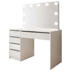 Scrivania Bianco Bianco Lucido 4 Cassetti Modulabile 120x55x143h cm, Fori Passacavi - Lusiana