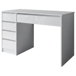 Scrivania Bianco Bianco Lucido 4 Cassetti Modulabile 120x55x143h cm, Fori Passacavi - Massico