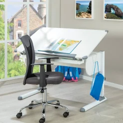 Scrivania Bianco Bianco Materiale Piano in Metallo Colore Ripiano Bianco 110x55x68h cm, Sfumatura Colore Struttura Bianco - Cardeto