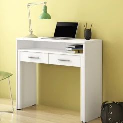 Scrivania Bianco 2 Cassetti Modulabile 98.6x36.6x86.9h cm, un Vano - Opaglio