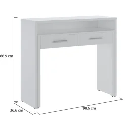 Scrivania Bianco 2 Cassetti Modulabile 98.6x36.6x86.9h cm, un Vano - Opaglio