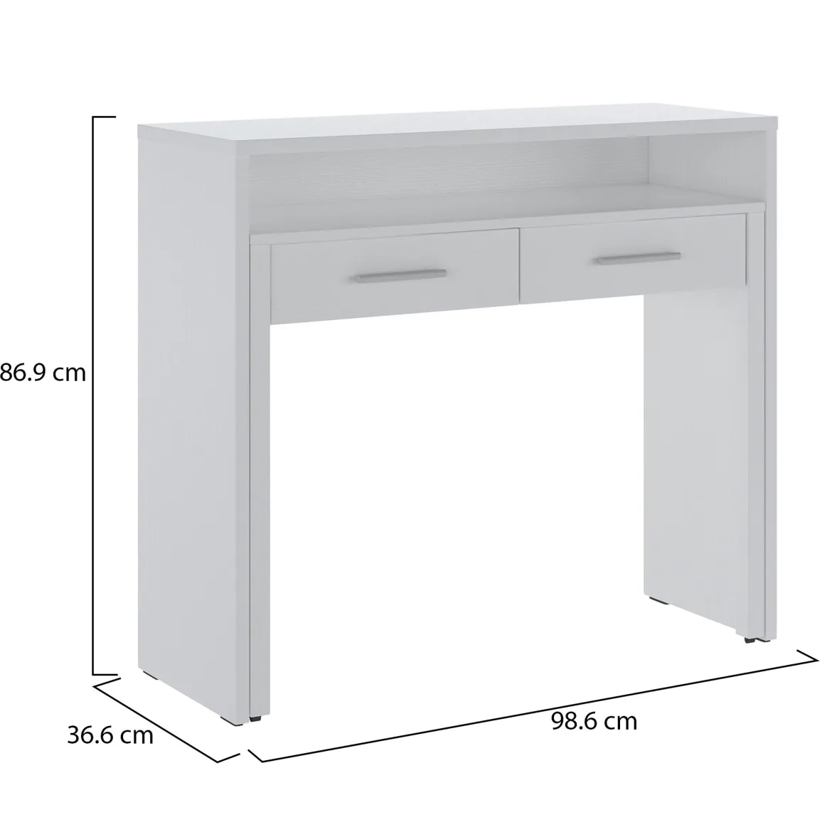 Scrivania Bianco 2 Cassetti Modulabile 98.6x36.6x86.9h cm, un Vano - Opaglio