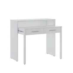 Scrivania Bianco 2 Cassetti Modulabile 98.6x36.6x86.9h cm, un Vano - Opaglio